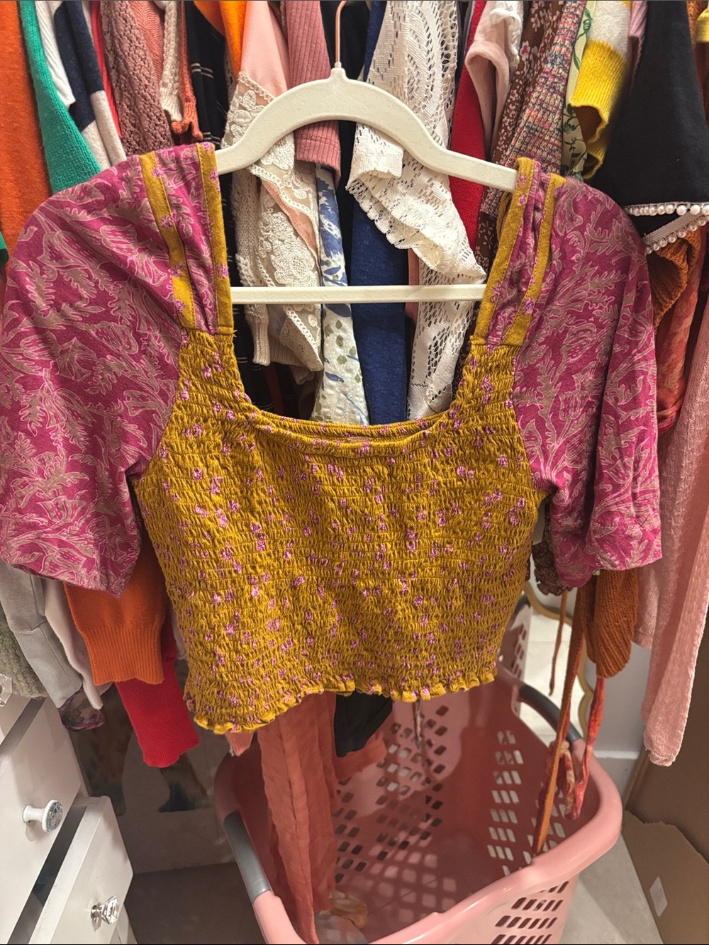 NEW Free People Marigold Smocked Floral Blouse Bronze Purple Small